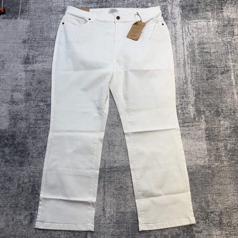 LL Bean True Shape Jeans Womens 18P White Straight Leg High Rise Stretch Denim